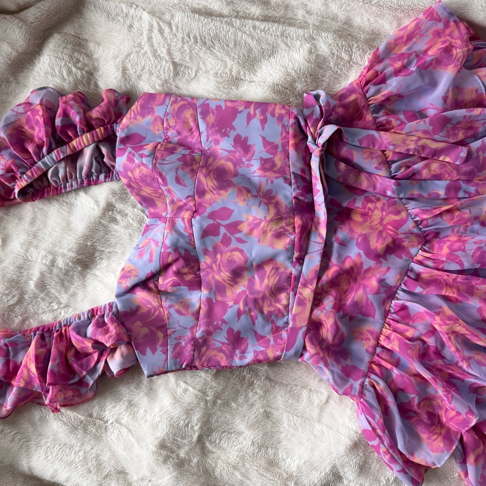 Floral Pink and Purple Ruffled Dress - Amanda Uprichard